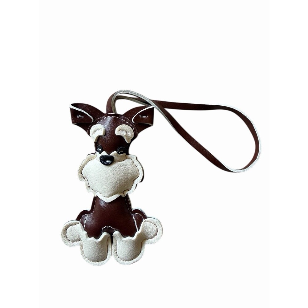 Schnauzer Dog Bag Purse Charm  Vegan Leather  Dark Brown And White NEW